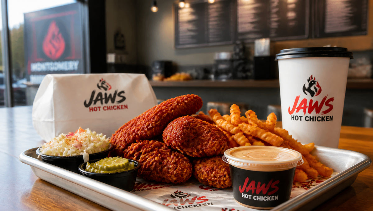 Jaws Hot Chicken (Montgomery) Menu with Prices and Heat Levels