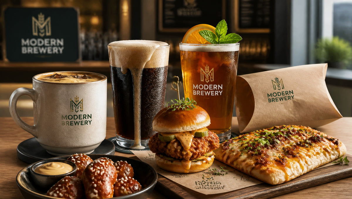 Modern Brewery Menu with Prices, Calories and Popular Items