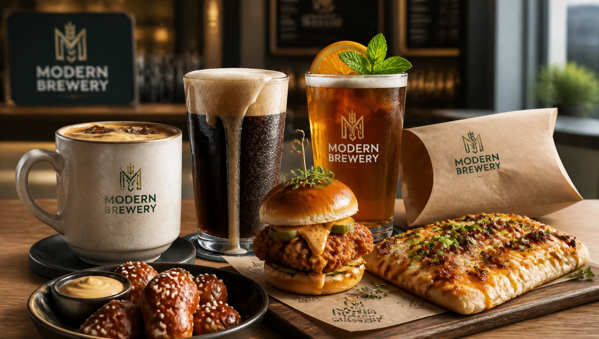 Modern Brewery Menu with Prices, Calories and Popular Items